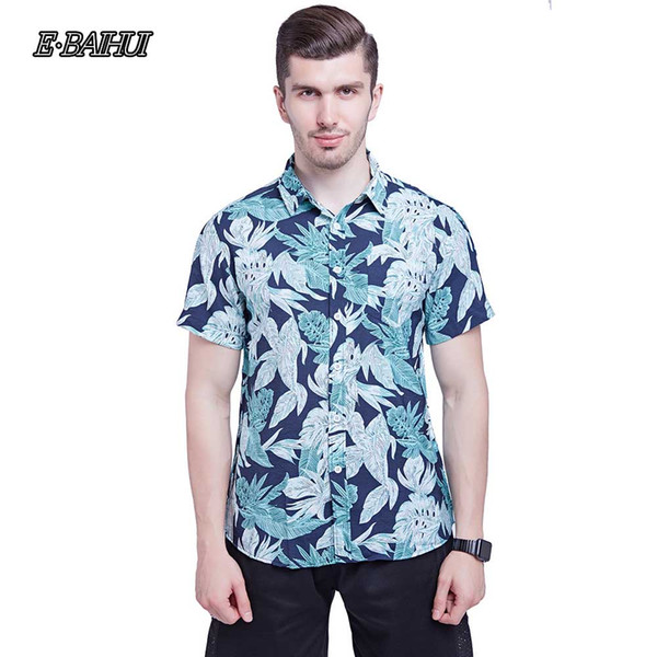 E-BAIHUI Beach Hawaiian Men Slim Fit Shirt Brand Casual Button Down Dress Shirts Men Summer Vacation Party Shirt GD024