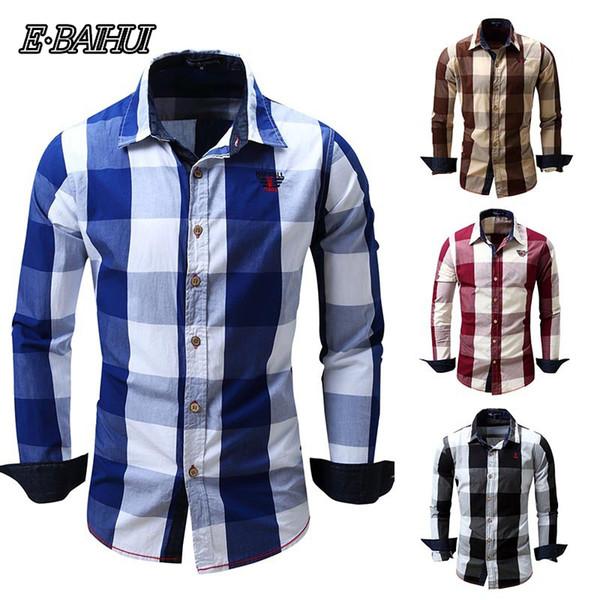 E-BAIHUI Brand Men's Fashion Plaid Shirt Full Sleeve Casual Shirts Men Streetwear Business Cotton camisa masculina chemise homme CFM099