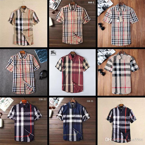 newest 2018 fashion Wave Of Men Plaid Shirt Print Colour Mixture Luxury Casual Harajuku Shirts short sleeve Men's Medusa Shirts #SS32