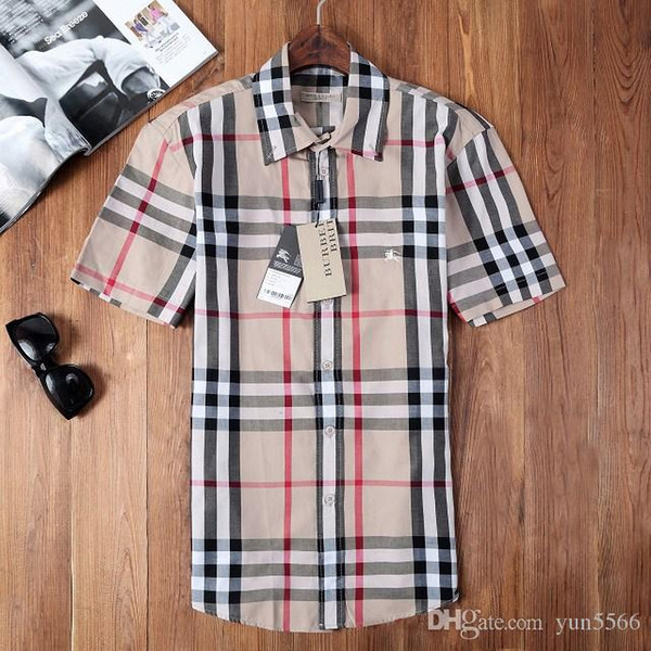 newest 2018 fashion Wave Of Men Plaid Shirt Print Colour Mixture Luxury Casual Harajuku Shirts short sleeve Men's Medusa Shirts #SS27