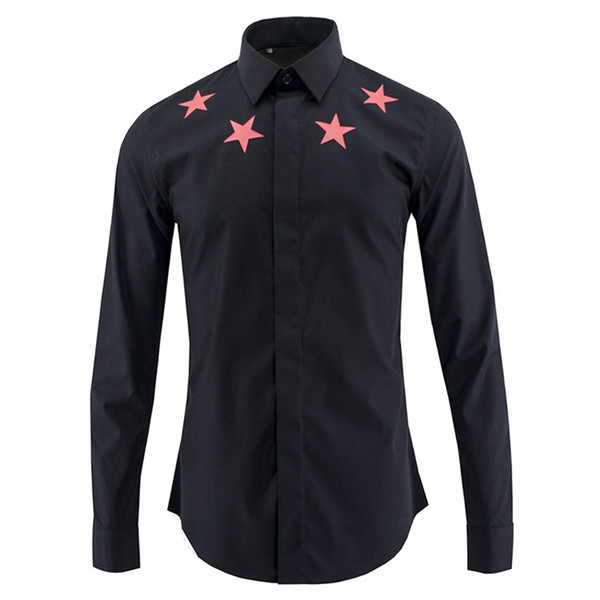 Wholesale- Luxury Star Printed Men Shirt Chemise Homme Brand Fashion 2017 Long Sleeve Shirt Men Turn Down Collar Slim Cotton Mens Shirts