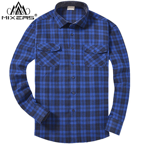 Autumn Winter Fashion Flannel Shirts Men Long Sleeve Two Chest Pockets Slim Fit 100% Cotton Plaid Casual Flannel Shirt Men