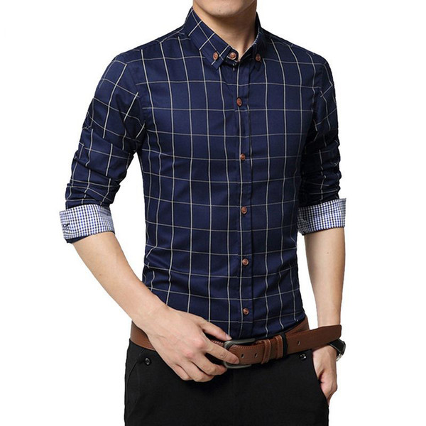 New Autumn Fashion Brand Men Clothe Slim Fit Men Long Sleeve Shirt Plaid Cotton Casual Shirt Size 5XL