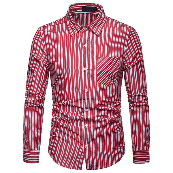 Men's Casual Long Sleeve Wedding Shirt Business Vertical Stripe Clothes Slim Three Colors Multiple Sizes men shirts