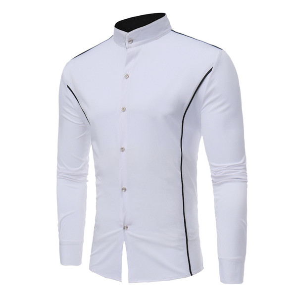 Mens Formal Shirts Dress Shirt Long Sleeves Slim Fit Tops Tees Casual Clothing 2019 White Black Blue S M L XL