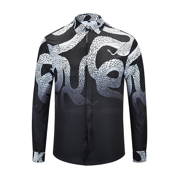 True Reveler animal design snake men long sleeve shirts python blouse fashion party club black shirts hip hop tops