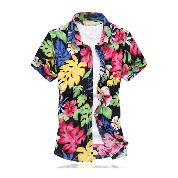 Wholesale-2016 Men Hawaiian Shirt Men Floral Shirts Short Sleeve Camisa Masculina camisas hombre vestir Mercerized Cotton Plus Size