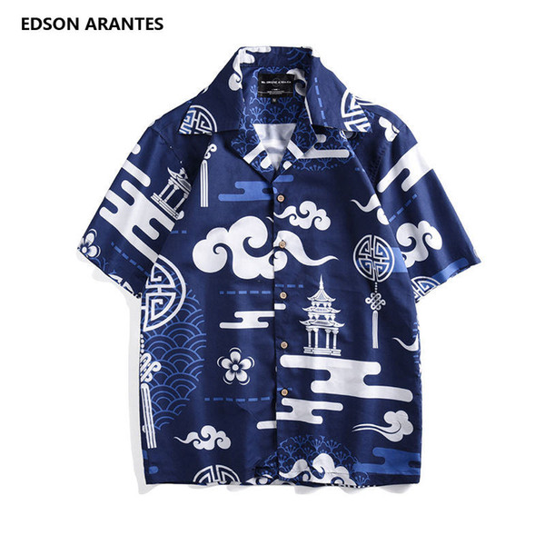 EDSON ARANTES Summer Shirts Men Short Sleeve Casual Hawaiian Shirts Street Hip Hop all over China style Print Beach Fancy