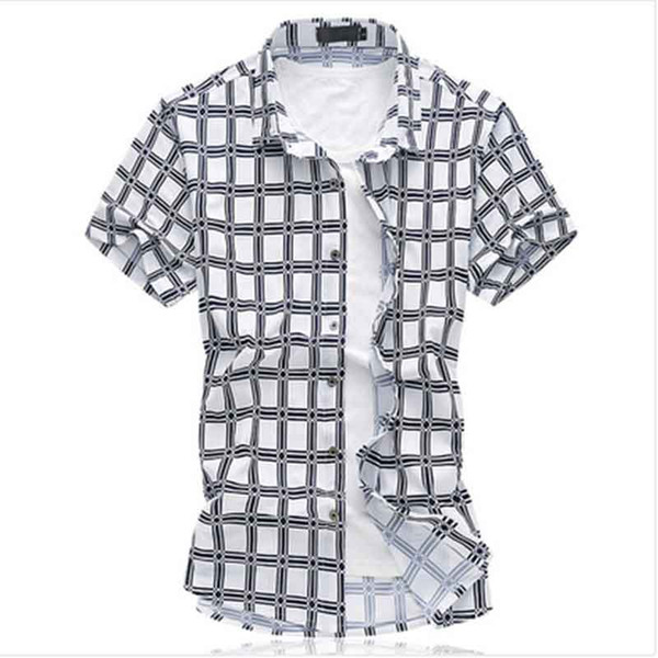 Wholesale-chemise homme 2016 High quality plaid shirts Mercerized cotton stretch shirt short sleeve men shirt chemise homme size M- 6XL