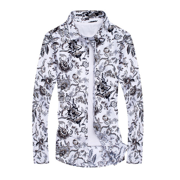 Shirt Long Sleeve Fashion Floral Printing Male Shirts Brand Clothing Casual shirt Man