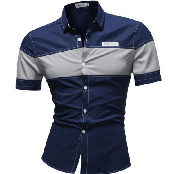 Summer 2019 new men's casual short sleeve patchwork color shirt l-3 xl thin comfortable breathable lapel shirt