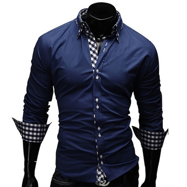 Wholesale- New 2016 Autumn Mens Long Sleeve Shirt Camisas Hombre Vestir Mens Dress Shirts Hawaiian Camisa Social Masculina M-XXL 13CS23