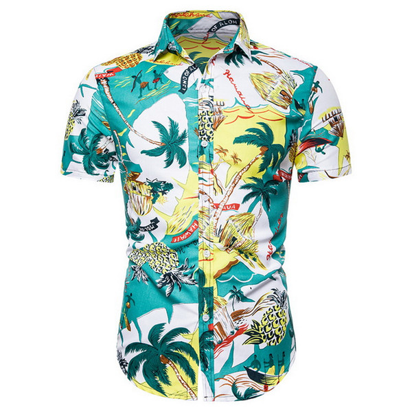 CALOFE Men's Short Sleeve Shirt Fashion Print Men Streetwear Casual Hawaii Style Blouses Beach Holiday Plus Size 3XL