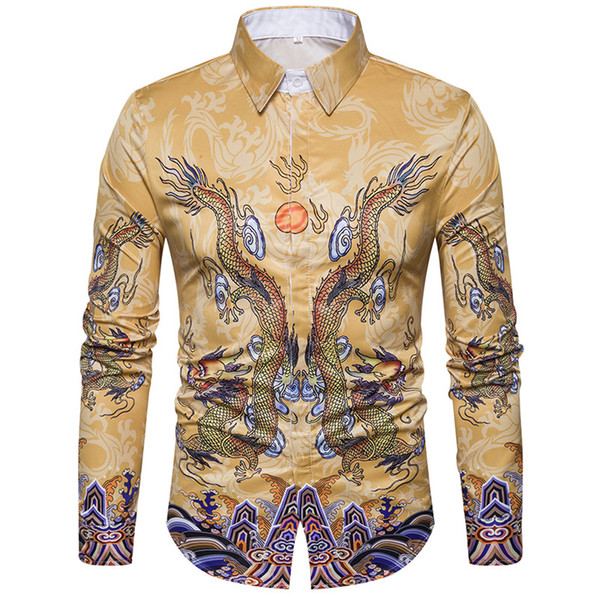 3D Dragon Printed Shirt Men 2017 Luxury Brand New Men Shirt Casual Cotton Mens Dress Shirts Long Sleeve Slim Fit Male 3XL