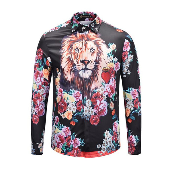 2018 Fall Winter Collection Medusa Business Casual Men's Long Sleeve Shirt Lapel Flower Wave Button Stripe Graffiti Fashion Style 80