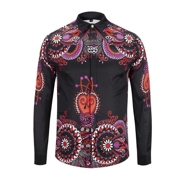 2018 Fall Winter Collection Medusa Business Casual Men's Long Sleeve Shirt Lapel Flower Wave Button Stripe Graffiti Fashion Style 73