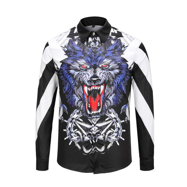 2018 Fall Winter Collection Medusa Business Casual Men's Long Sleeve Shirt Lapel Flower Wave Button Stripe Graffiti Fashion Style 58