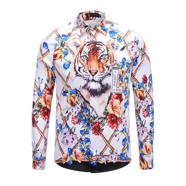 2018 Fall Winter Collection Medusa Business Casual Men's Long Sleeve Shirt Lapel Flower Wave Button Stripe Graffiti Fashion Style 78