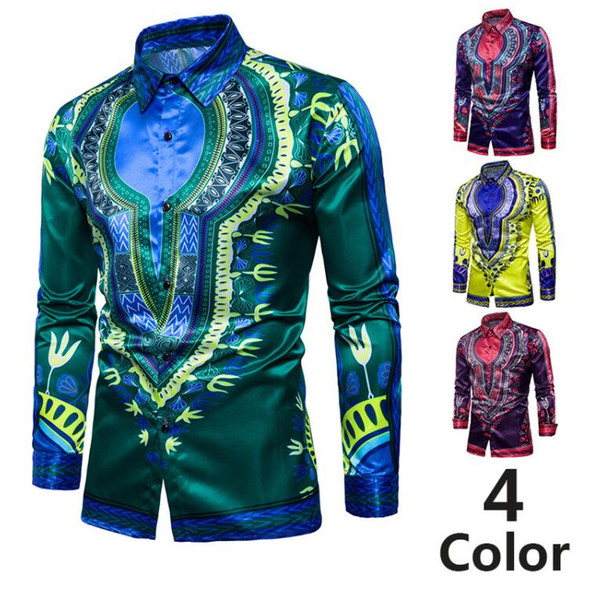 Dashiki Mens Shirts African Clothing Fashion Long Sleeve Ethnic Style Shirt Men Slim Fit Shirts Men's Casual Shirt Camisa Masculina