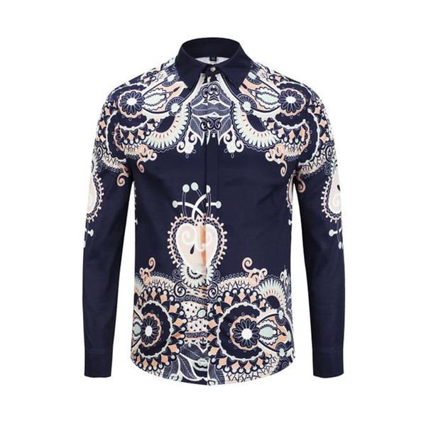 2018 Fall Winter Collection Medusa Business Casual Men's Long Sleeve Shirt Lapel Flower Wave Button Stripe Graffiti Fashion Style 76