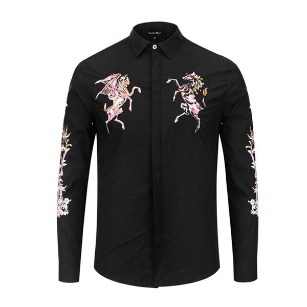 2018 Fall Winter Collection Medusa Business Casual Men's Long Sleeve Shirt Lapel Flower Wave Button Stripe Graffiti Fashion Style 52