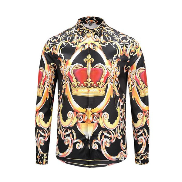 2018 Fall Winter Collection Medusa Business Casual Men's Long Sleeve Shirt Lapel Flower Wave Button Stripe Graffiti Fashion Style 67