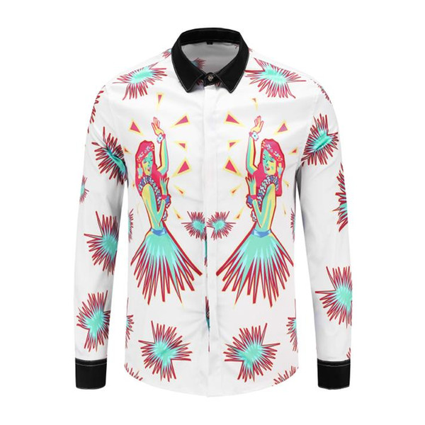 2018 Fall Winter Collection Medusa Business Casual Men's Long Sleeve Shirt Lapel Flower Wave Button Stripe Graffiti Fashion Style 40