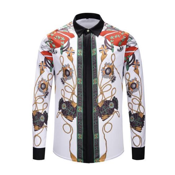 2018 Fall Winter Collection Medusa Business Casual Men's Long Sleeve Shirt Lapel Flower Wave Button Stripe Graffiti Fashion Style 27