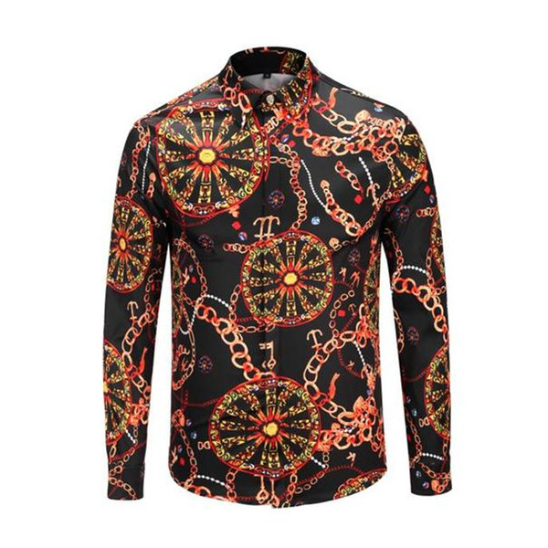 2018 Fall Winter Collection Medusa Business Casual Men's Long Sleeve Shirt Lapel Flower Wave Button Stripe Graffiti Fashion Style 61