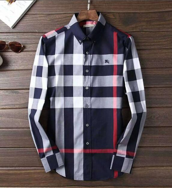 2018 American business brand self-cultivation plaid shirt, fashion designer brand long-sleeved cotton casual shirt striped co-dress shirt