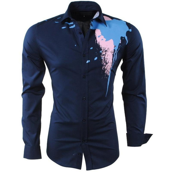 Men Shirt Spring New Brand personality printing Men'S Slim Fit Dress Shirt Male Long Sleeves Casual Shirt Camisa Masculina