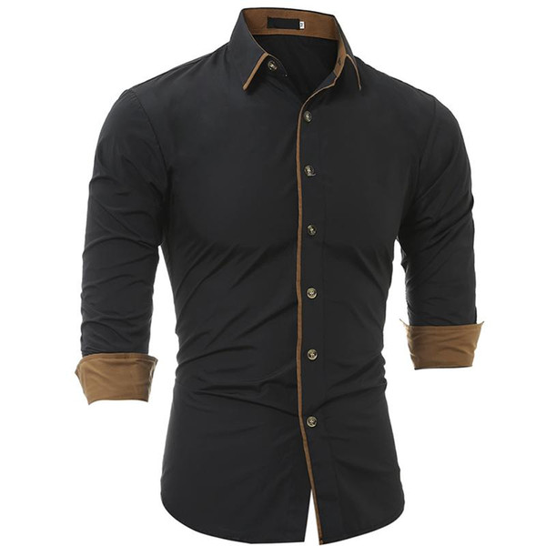 Men Shirt Fashion Brand Men'S Cuff Solid color Long-Sleeved Shirt Male Camisa Masculina Casual Slim Chemise Homme XXXL JDEH