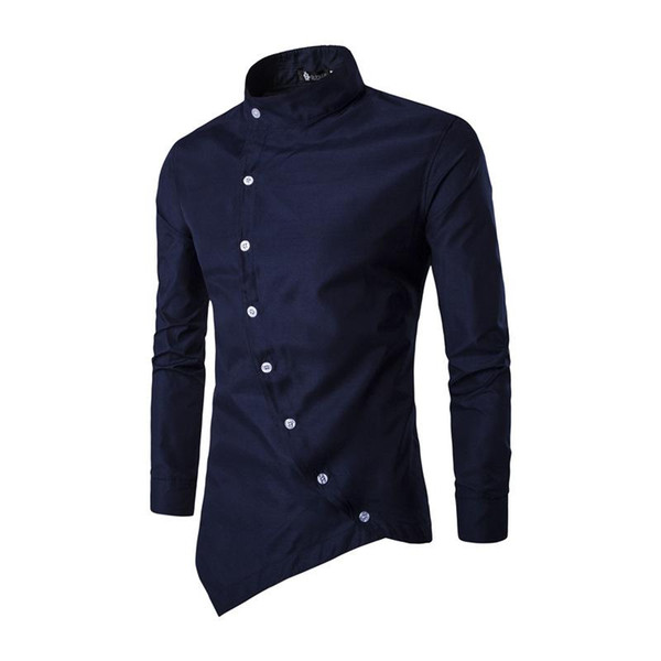 Camisas personalized oblique button irregular men's casual shirt hot new men's long-sleeved Slim shirt men's shirt M-2XL