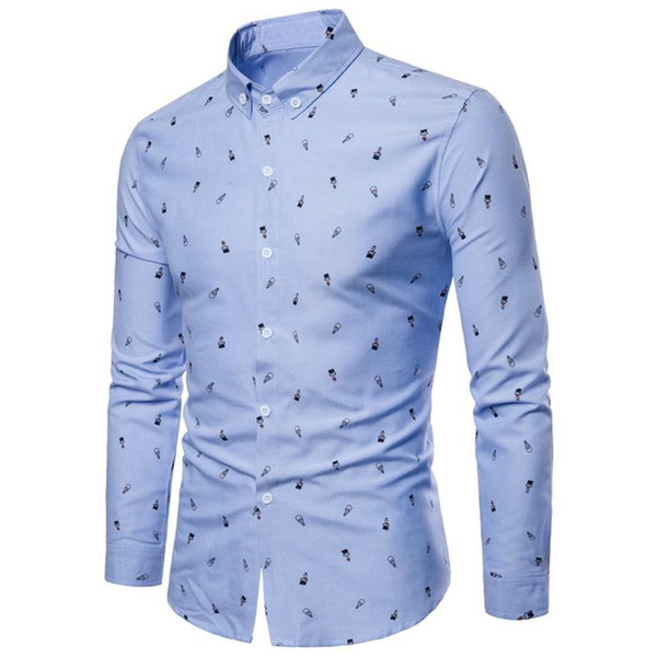 New Men's Cartoon Printed Slim Shirts Men Casual Cotton Slim Long-sleeved Business Shirts For Male Spring 4Color