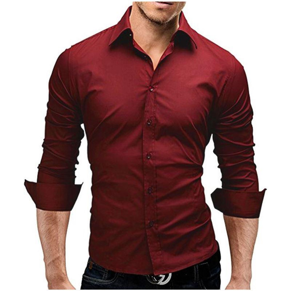 Men Shirt Spring Brand Business Men'S Slim Fit Dress Shirt Male Long Sleeves Casual Shirt Solid color Camisa Masculina 4XL