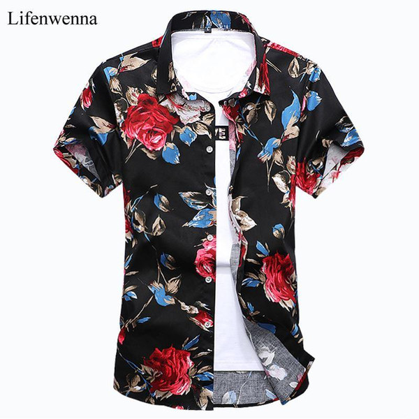 M-7XL New Summer Fashion Mens Shirt Slim Fit Short Sleeve Floral Shirt Mens Clothing Trend Plus Size Mens Casual Flower Shirts