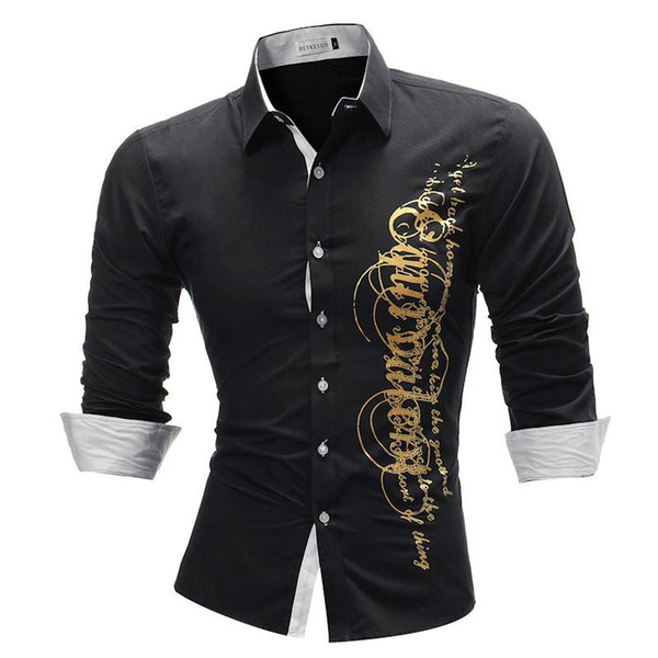 Brand Fashion Male Shirt Long-Sleeves Tops Letter Print Mens Dress Shirts Slim Men Shirt Plus Size 4XL C93