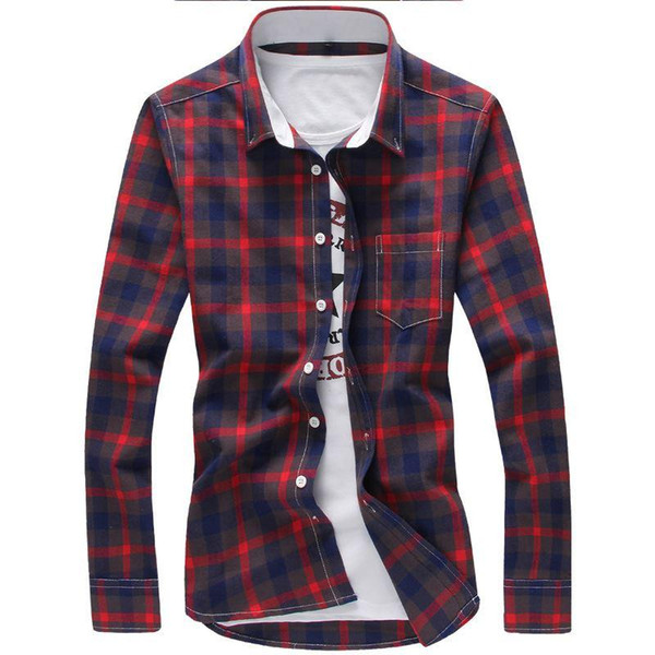 5XL Plaid Shirts Men Checkered Shirt Brand New Fashion Button Down Long Sleeve Casual Shirts Plus Size Drop 