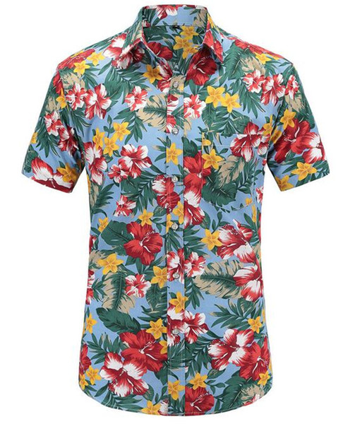 Elegant Printed Summer Slim Tops Men Shirt Beach Hawaiian Men Dress Shirt Short Sleeve Print Casual US Size