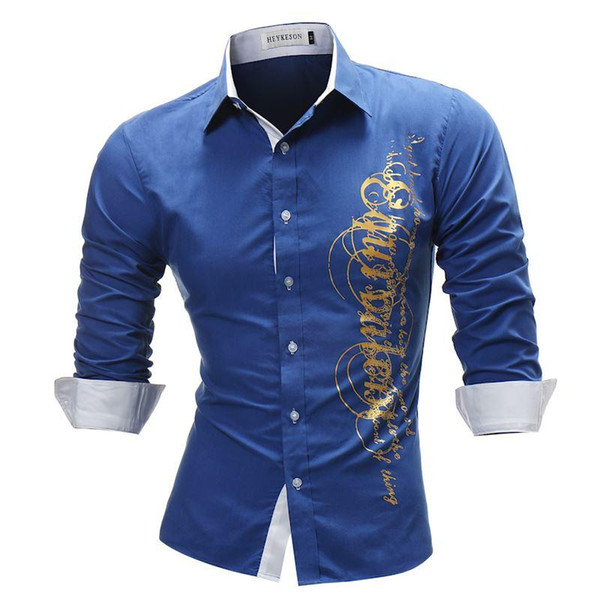 Brand Fashion Male Shirt Long-Sleeves Tops Letter Print Mens Dress Shirts Slim Men Shirt Plus Size 4XL