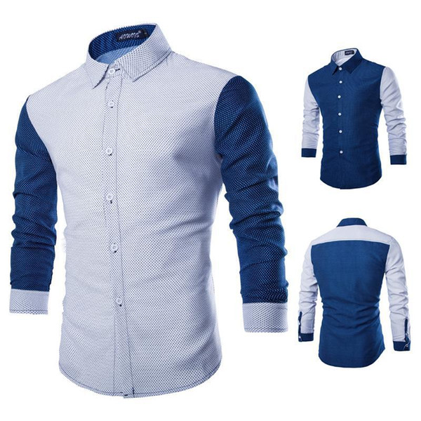 Polka Dot Men Shirt Casual Dress Shirt Turn-down Collar Camisa Masculina