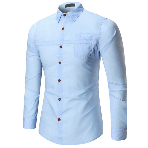 2019 Men Spring Casual Men Shirt Long Sleeve Solid Color Button Shirt Casual Slim Fit Formal Occasion Clothes Camisas Hombre