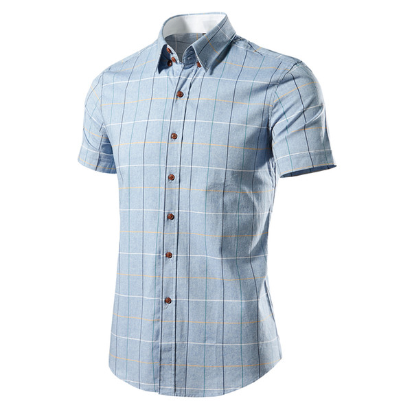 Summer 2019 new men shirts turn-down collar short sleeves shirts single breasted fashion plaid