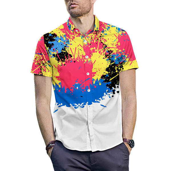 Summer 3D Colorful Splatter Ink Splash Paint Hawaiian Shirts Men Short Sleeve Dress Shirts Mr GUGU & Mis GO Shirt Fashion Shirt