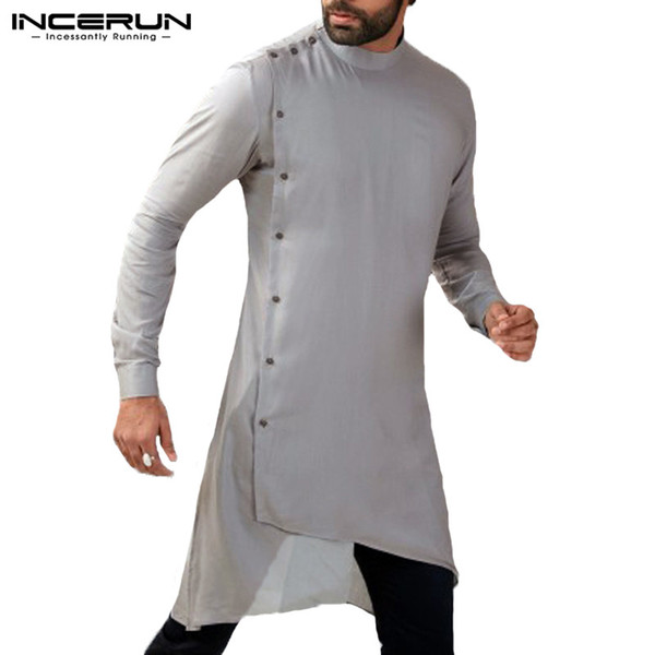 Men Shirt Kurta Suit Long Sleeve Solid Button Irregular Hem Men Casual Shirts Muslim Islamic Shirt Clothes Plus Size INCERUN