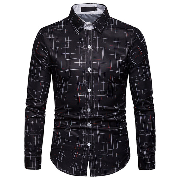 Plus Size New Spring Summer Shirt Men Long Sleeve Lattice Painting Casual Slim Fit Shirt Men Camisa Hombre