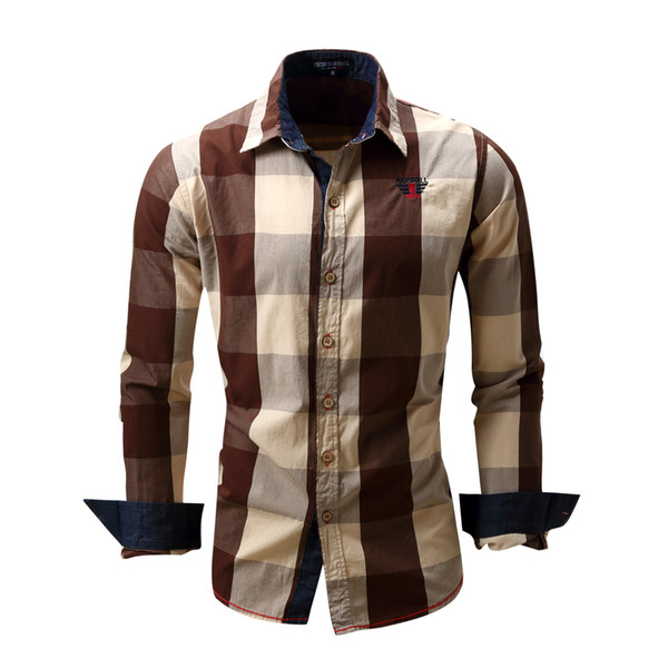 Wholesale Designer Men's Shirts Long Sleeve Tops Cardigan Plaid Plus Size M-3XL Mens Clothing Embroideried Logo 4 Colors