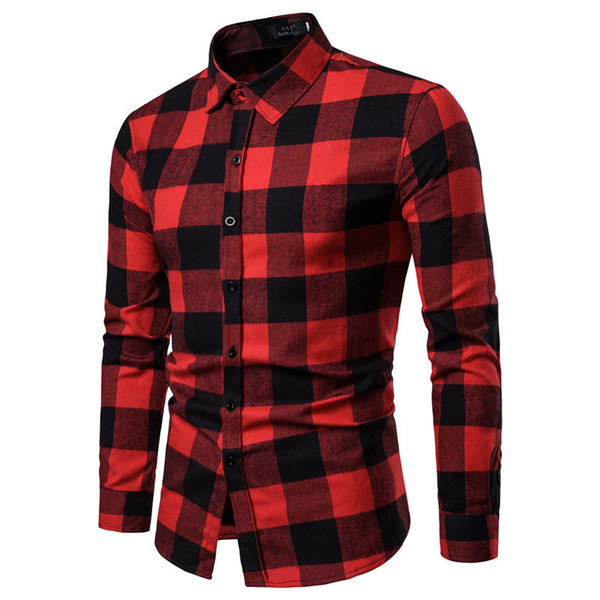 Men Plaid Shirt Long Sleeve Spring Shirt Brand Mens Checkered Shirt Cotton Mens Casual Shirts Plus Size Slim Fit Camisa