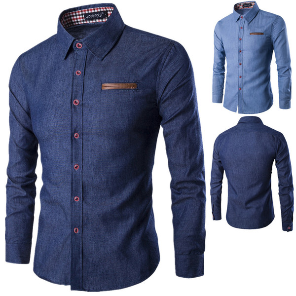 Spring Long Sleeve Denim Shirts Men Shirt Slim Fit Mens Jeans Shirts Brand Camsia Masculine M-3XL