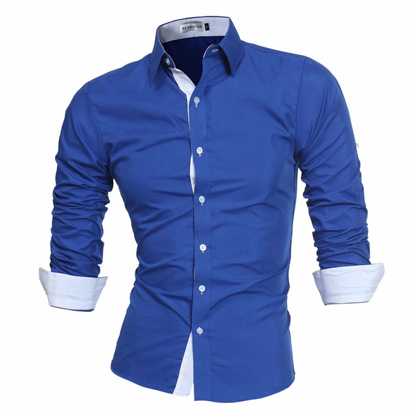 Men Slim Classic-Fit Button-Down Collar High-grade Cotton Long Sleeve Shirt Male Leisure Joker Pure Color Business Shirt